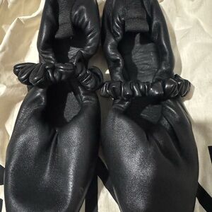 Ganni Black Leather Knotted Flats